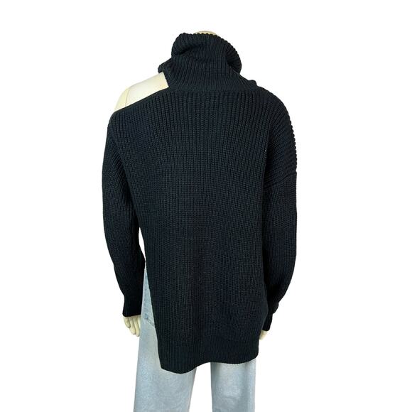 Lulu’s Womens sweater M Medium Black Knit Cold Shoulder Turtleneck Slouchy - Picture 11 of 11
